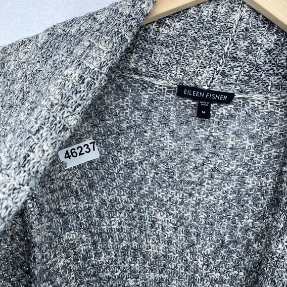 EILEEN FISHER Cardigan M Cotton Blend Marled Shawl Open Front Long Sleeve Gray - Picture 15 of 15